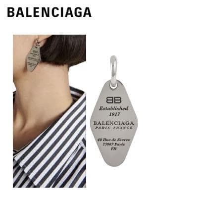 バレンシアガ 23SS ロゴフープ スターリングシルバー ピアス 片耳
