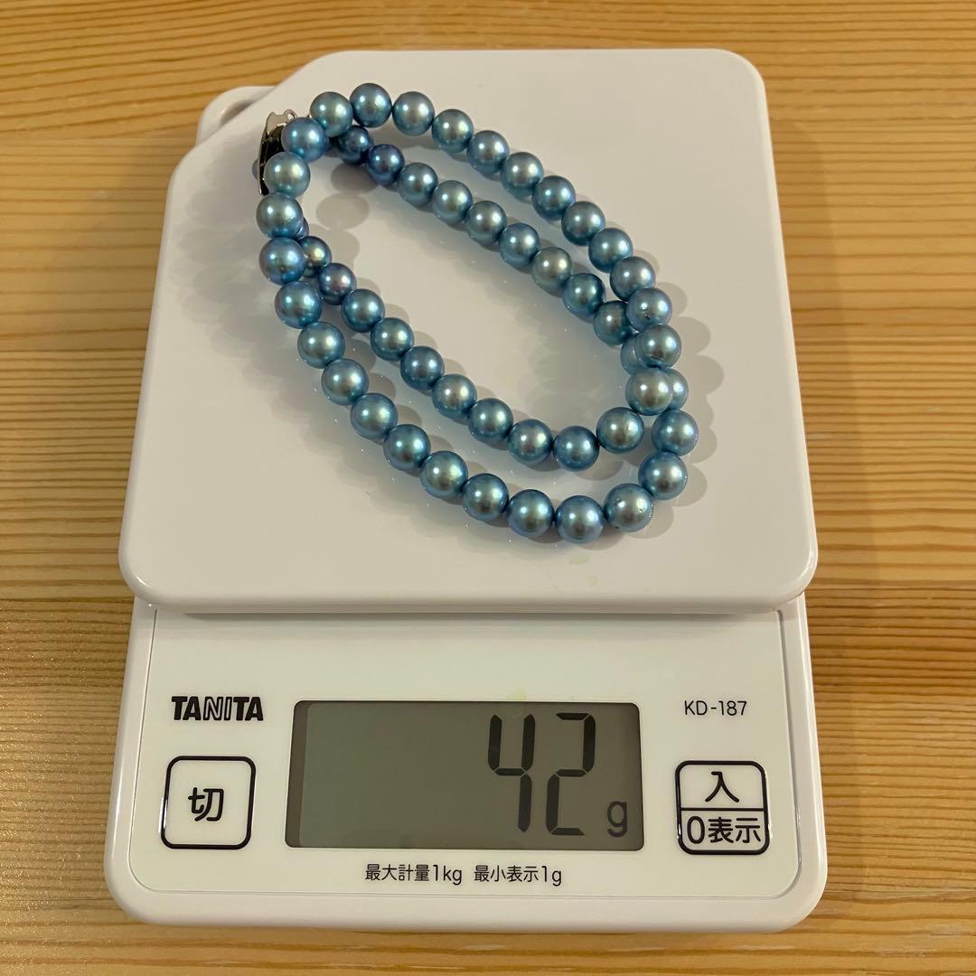 大珠 テリ強 アコヤ真珠 ブルー 7.5～8.5mm 44.5cm ネックレス
