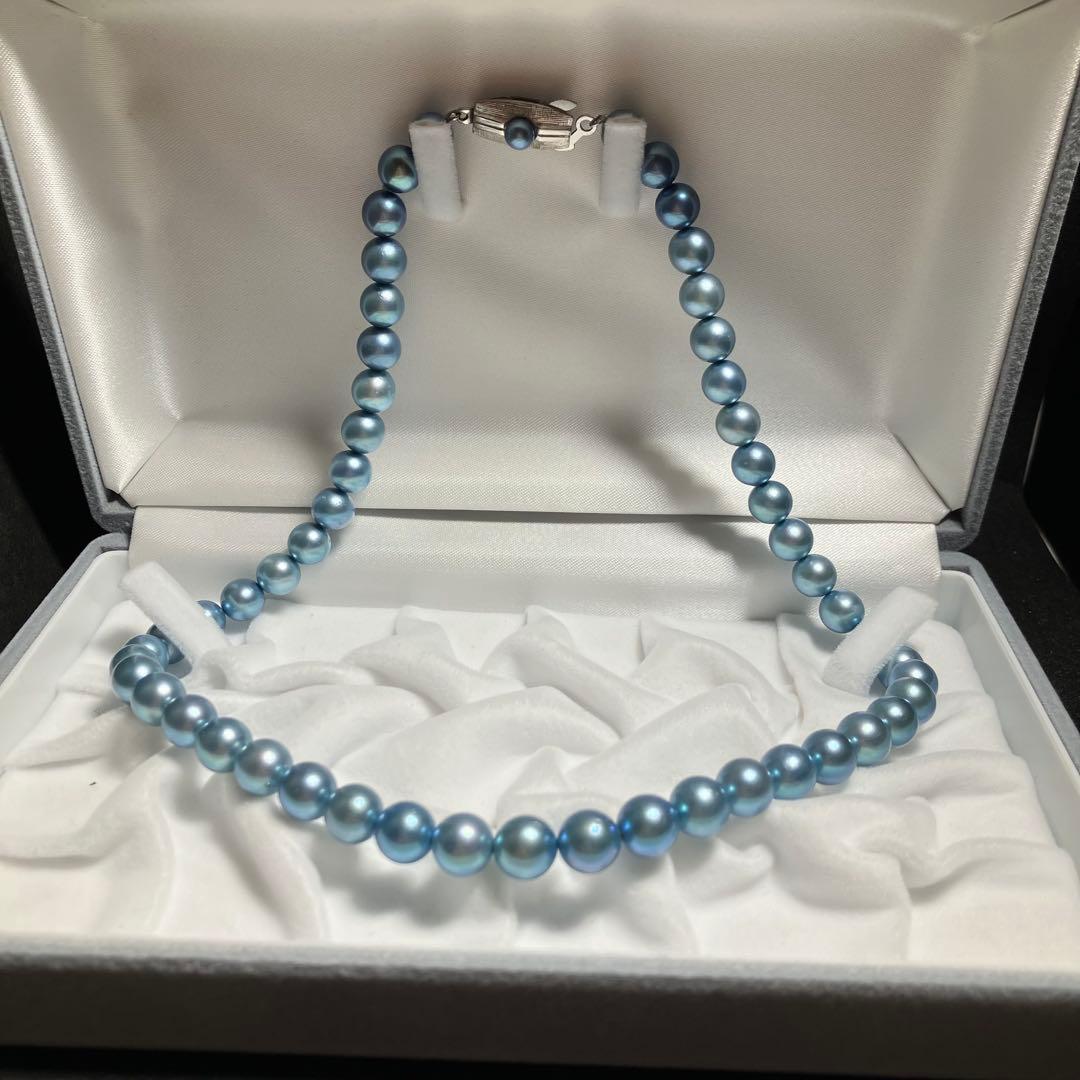 大珠 テリ強 アコヤ真珠 ブルー 7.5～8.5mm 44.5cm ネックレス