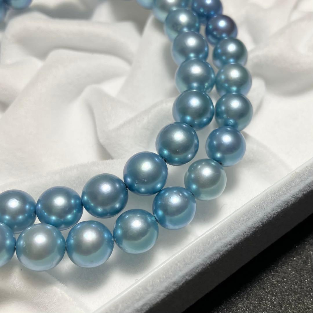 大珠 テリ強 アコヤ真珠 ブルー 7.5～8.5mm 44.5cm ネックレス