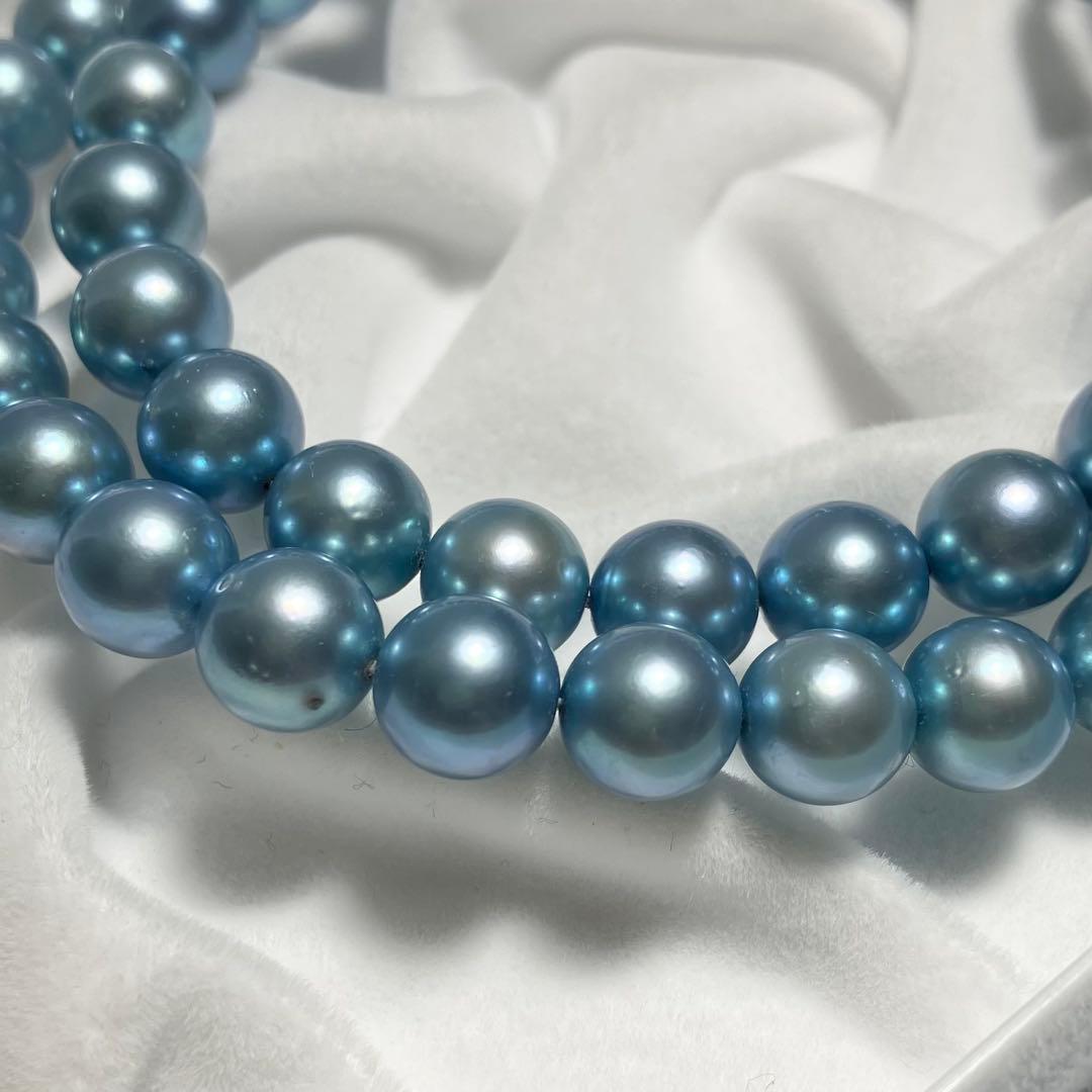 大珠 テリ強 アコヤ真珠 ブルー 7.5～8.5mm 44.5cm ネックレス