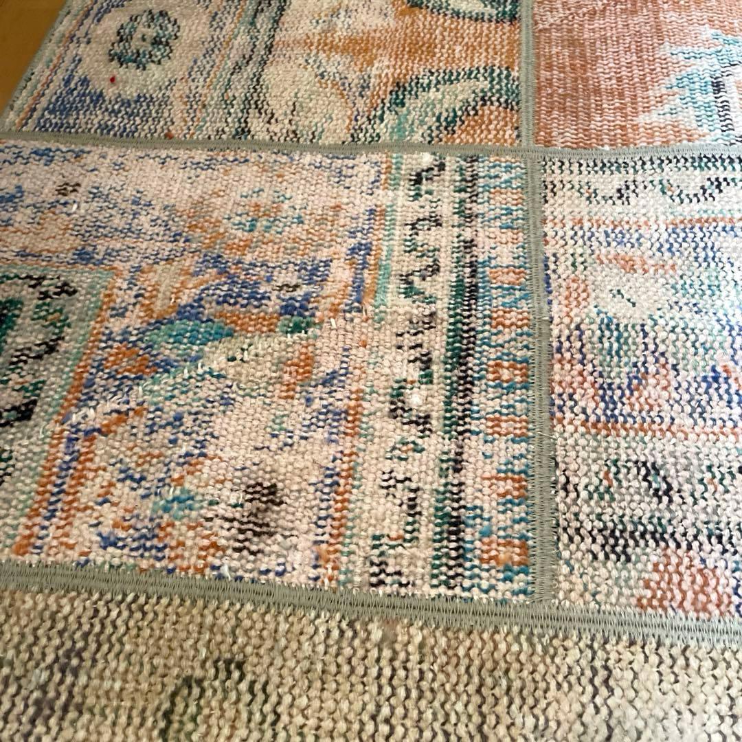 91×191優しいオレンジカラー　パッチワーク　トルコヴィンテージラグ