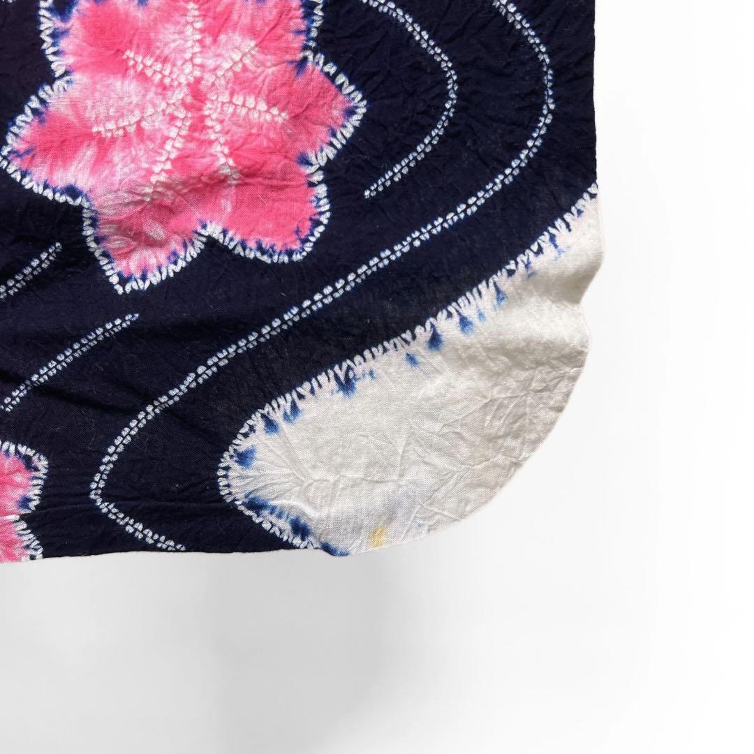 浴衣　有松鳴海絞り　藍染　楓　流水　ネイビー　ピンク　着物　035a d
