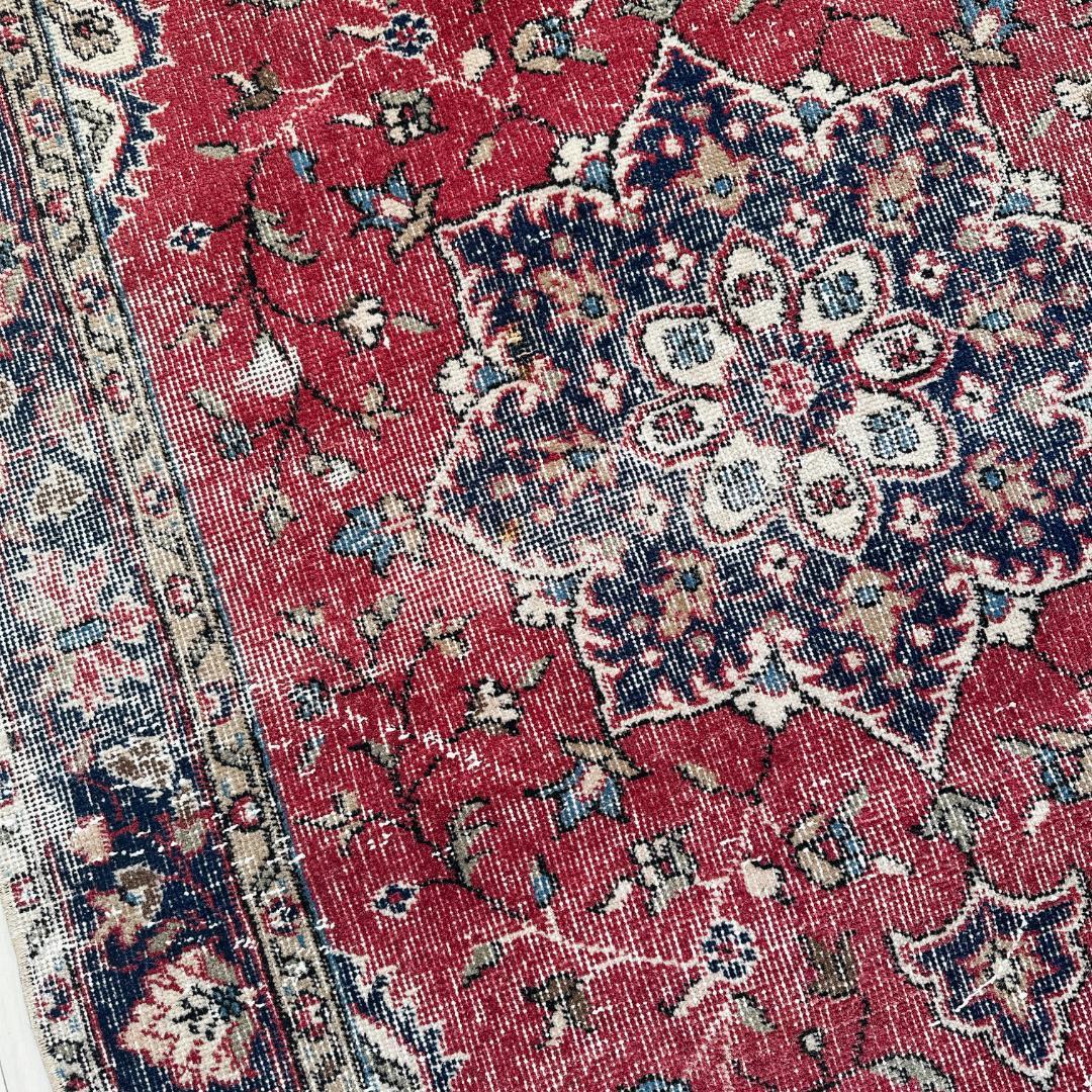 トルコ ヴィンテージラグ A126 ダークレッド ネイビー ターコイズブルー