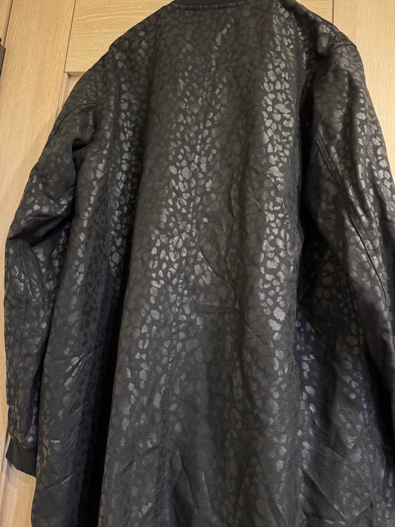 コムデギャルソン　レオパード柄 ノーカラーコート ブラック