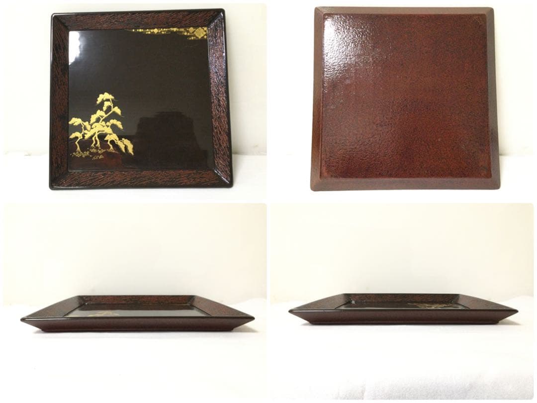 大内塗 懐石膳 十客揃 四方盆 金蒔絵真塗 天然木 時代物 B990