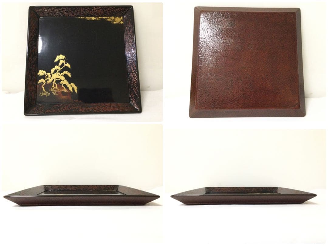 大内塗 懐石膳 十客揃 四方盆 金蒔絵真塗 天然木 時代物 B990