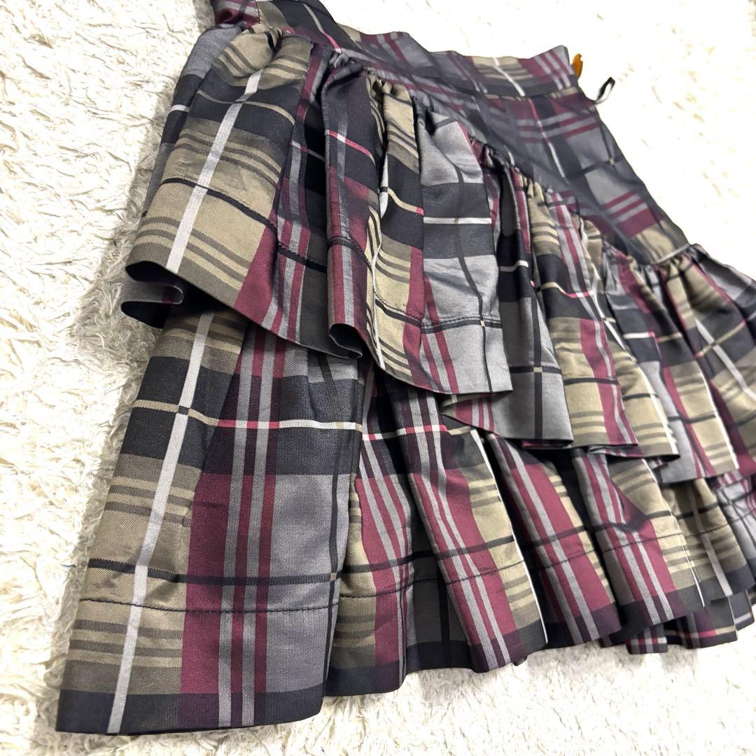 ヴィヴィアンウエストウッド　変形ミニスカート　ロゴボタン　チェック　ティアード