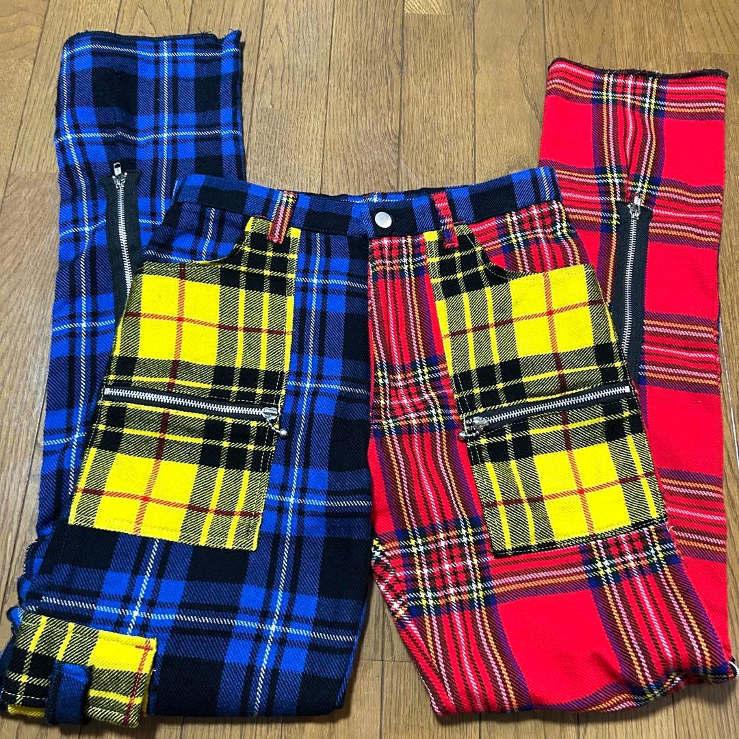 W74-股下84cm！原宿JIMS IN ジムズイン 古着ジップパンツ タータン