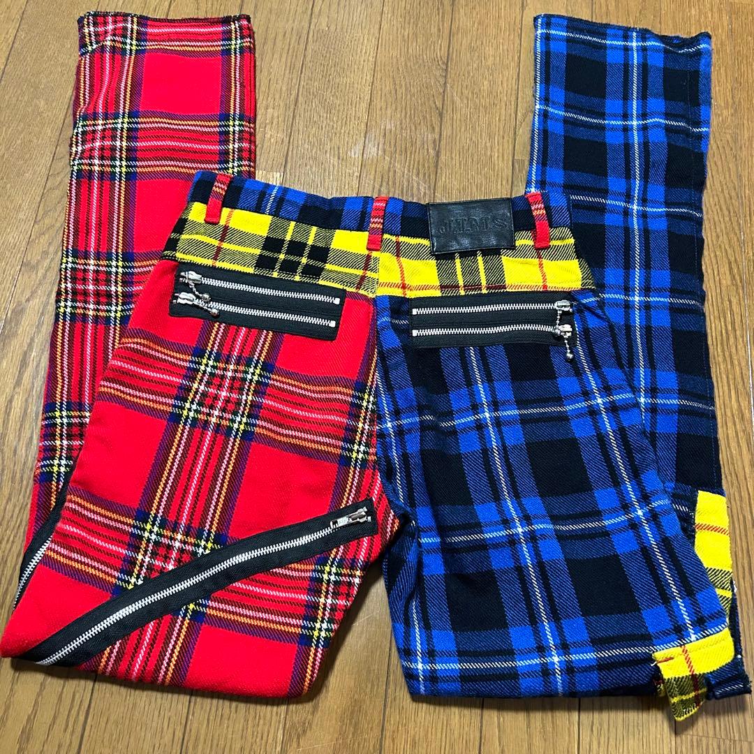 W74-股下84cm！原宿JIMS IN ジムズイン 古着ジップパンツ タータン