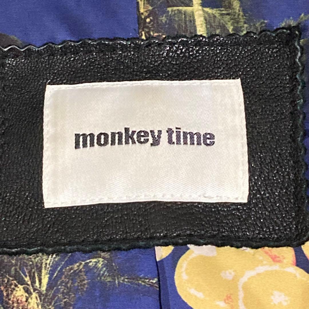 monkey time ブラックレザー シングルライダース L 花柄 やぎ革