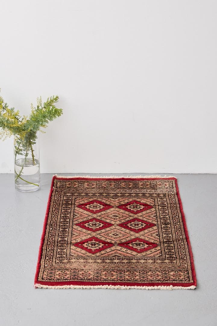 ヴィンテージラグ　トライバルラグ　パキスタン産（100×59cm）ベージュ　赤