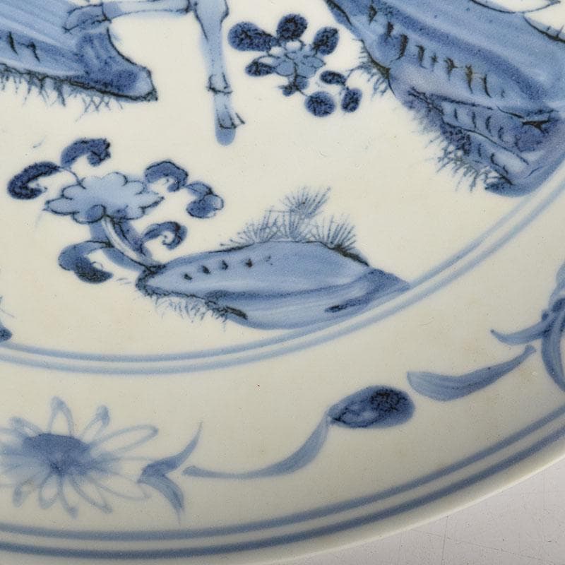 中国　天啓年製　青花　山水人物文盤　皿　V　R8823