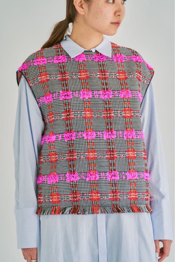 極美品　トゥモローランド　コレクション　LINTON フリル　ジレ　ツイード