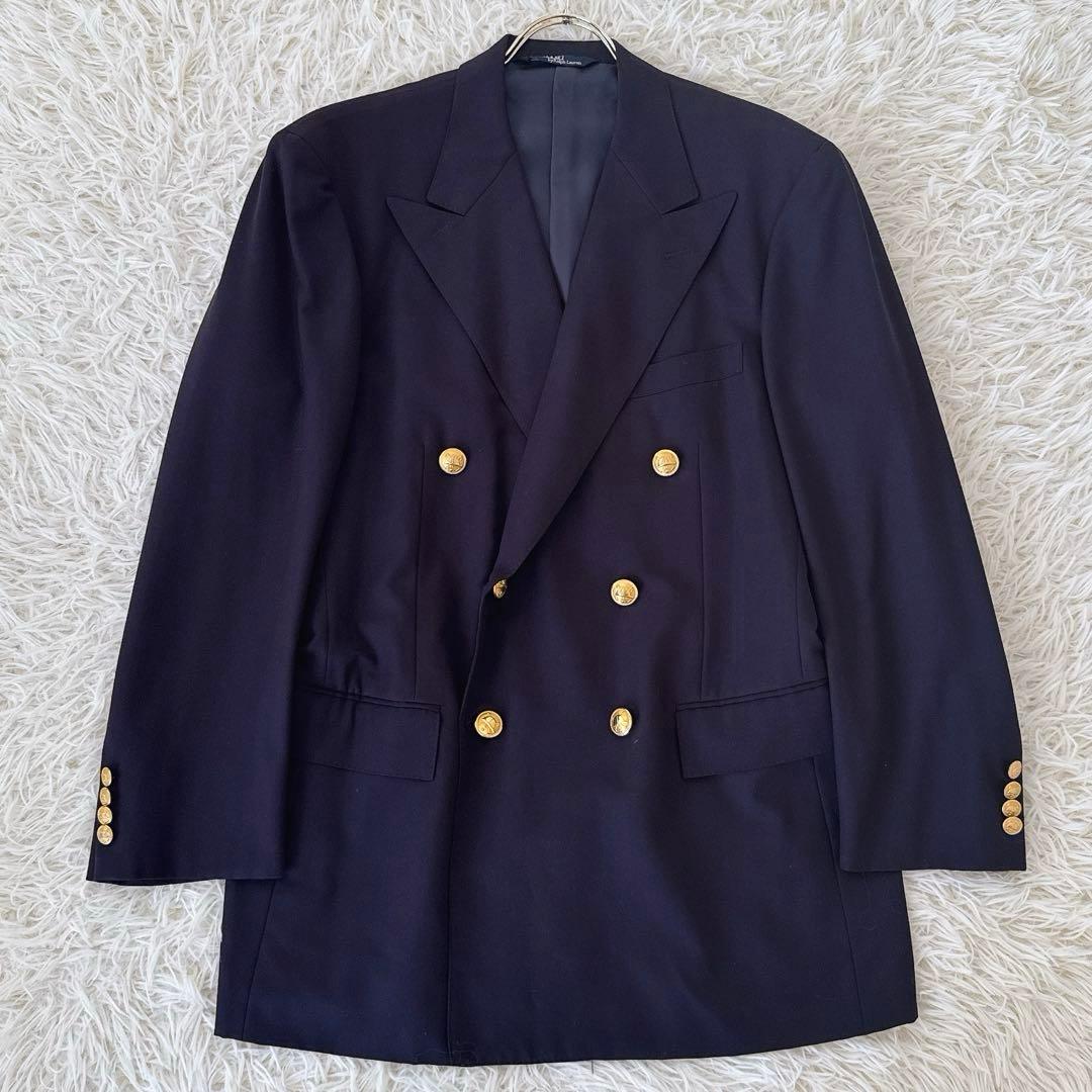 保管用カバー付✨大きいサイズ ポロバイラルフローレン 紺ブレ ダブル 金ボタン