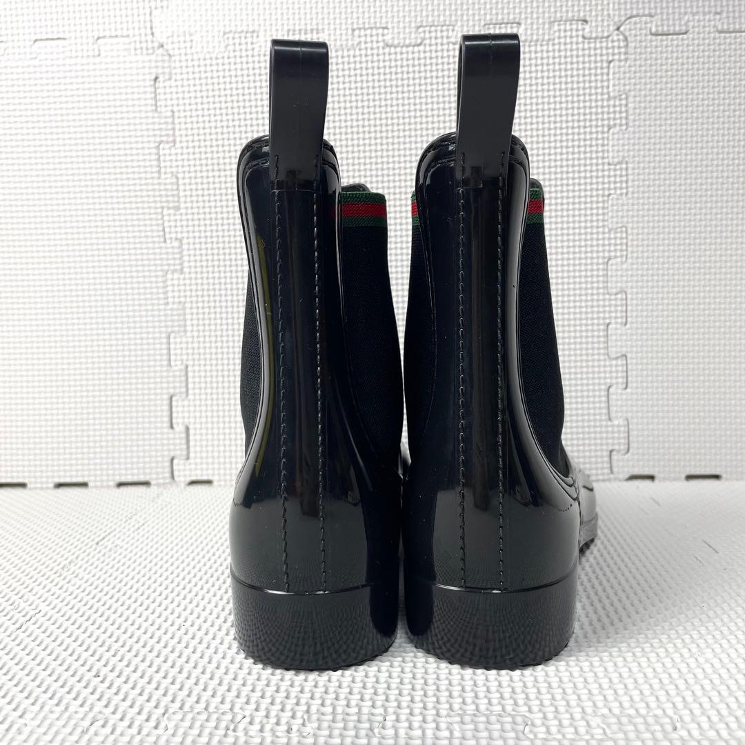 美品　グッチ　サイドゴアブーツ　シェリーライン　レインブーツ　長靴　光沢　黒