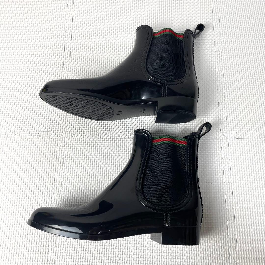 美品　グッチ　サイドゴアブーツ　シェリーライン　レインブーツ　長靴　光沢　黒