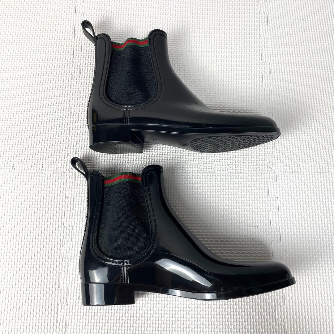 美品　グッチ　サイドゴアブーツ　シェリーライン　レインブーツ　長靴　光沢　黒
