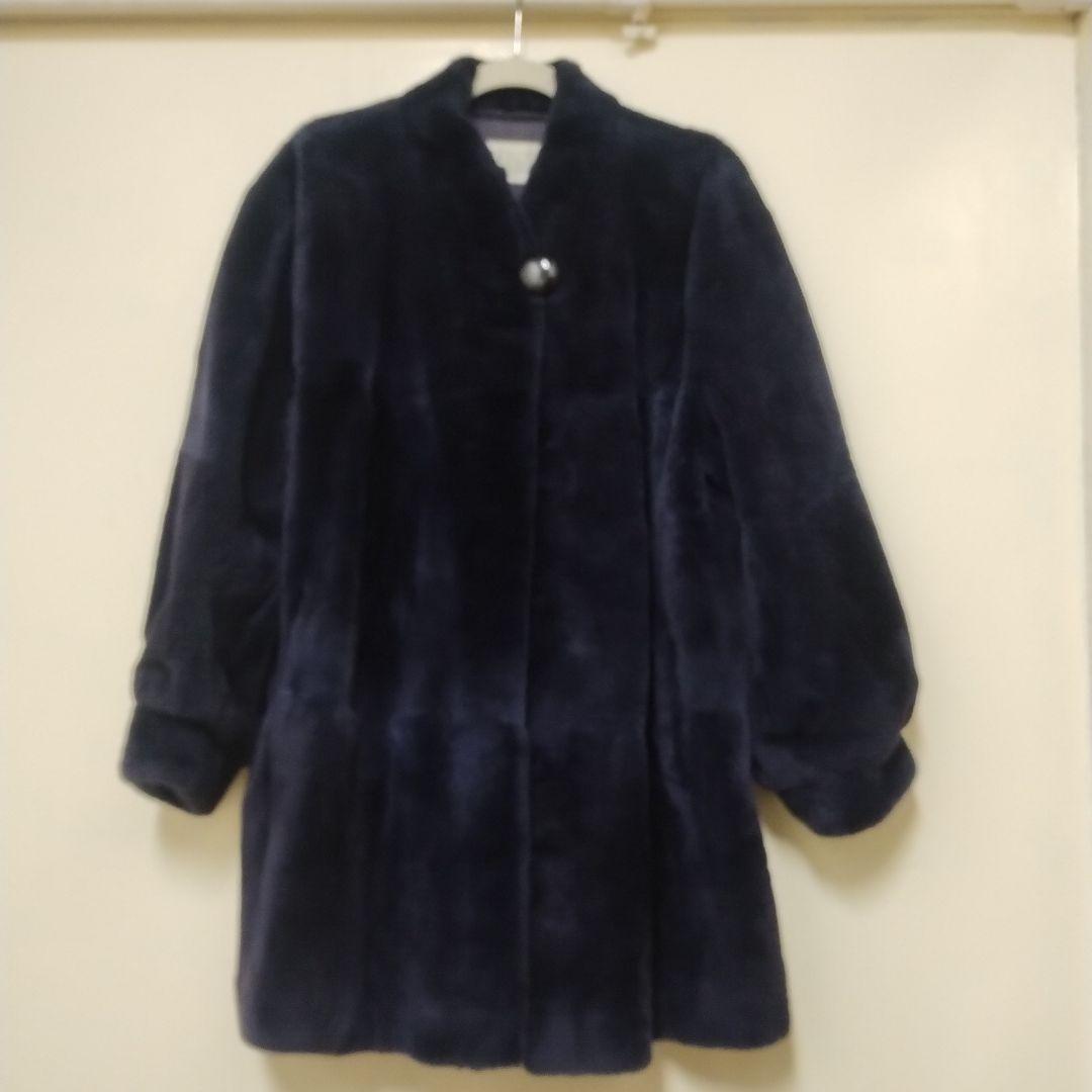 シェアードミンクコート ボタン付き パープル