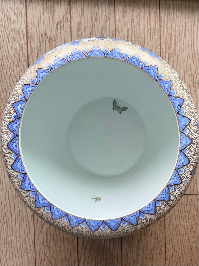 昭和の骨董 深川製磁 花瓶 芍薬 金縁 金彩 淡い青