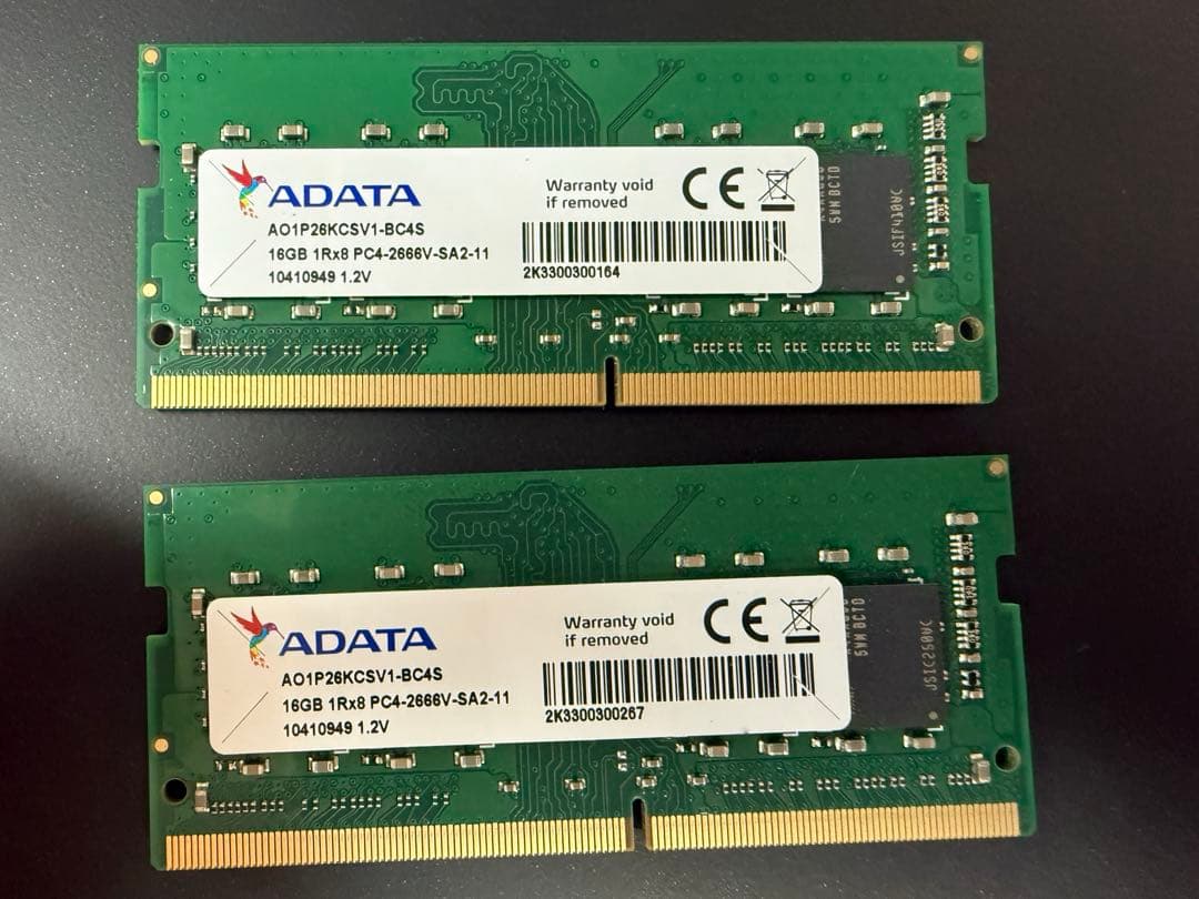 DDR4 メモリ　ノート用 16GB x2 (合計32GB) 動作確認済中古