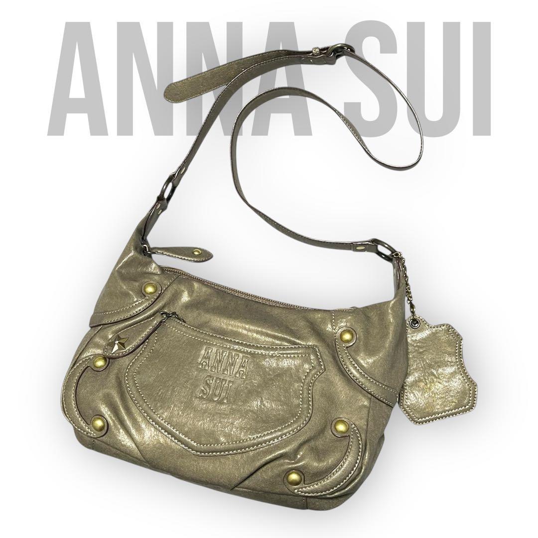 美品 ANNA SUI アナスイ ドリトル 斜め掛け ショルダーバッグ カーキ
