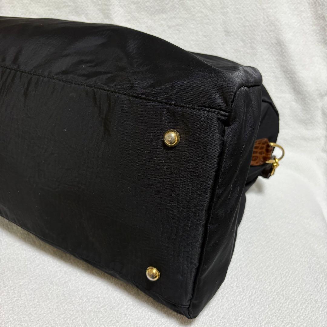 【極美品】バレンシアガ ボストンバッグ 2way ナイロン クロコ 刺繍ロゴ