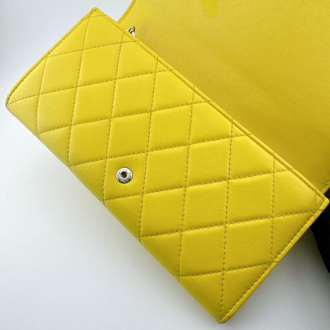 シャネル ロングウォレット 長財布 マトラッセ ターンロック風 イエロー 黄色