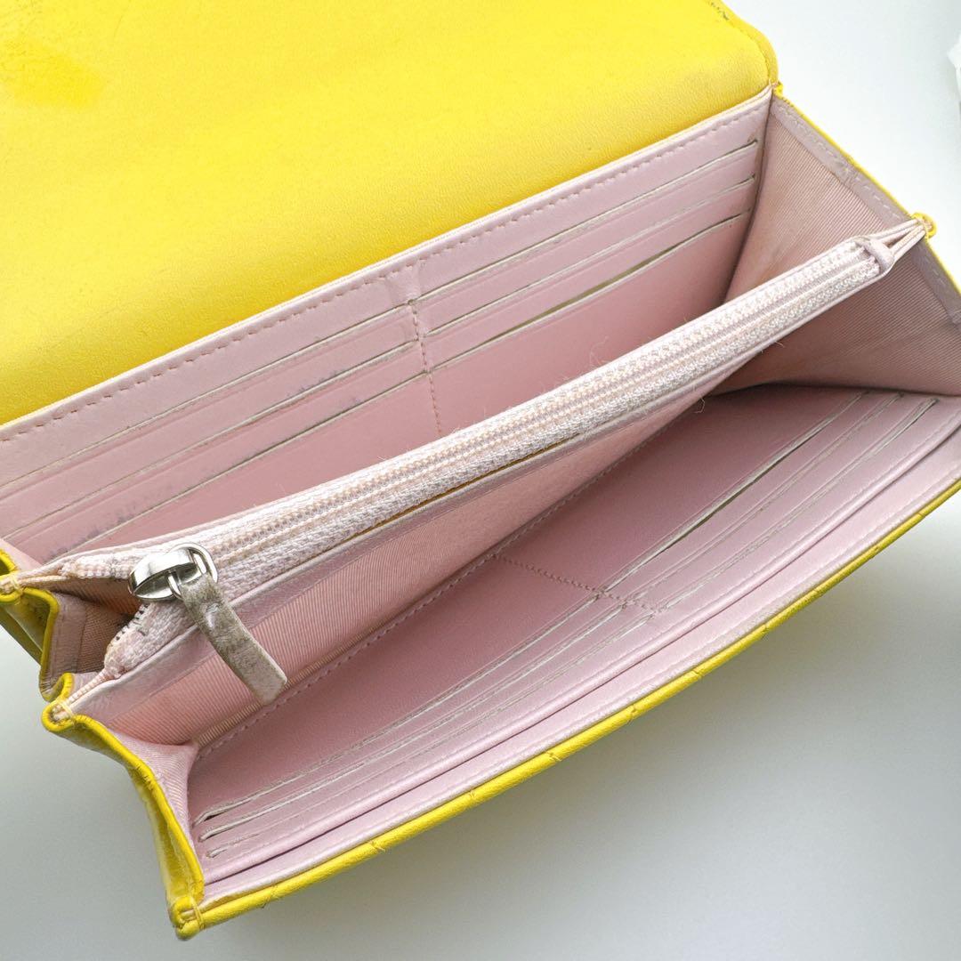 シャネル ロングウォレット 長財布 マトラッセ ターンロック風 イエロー 黄色