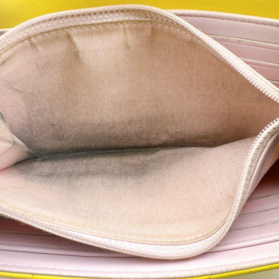 シャネル ロングウォレット 長財布 マトラッセ ターンロック風 イエロー 黄色