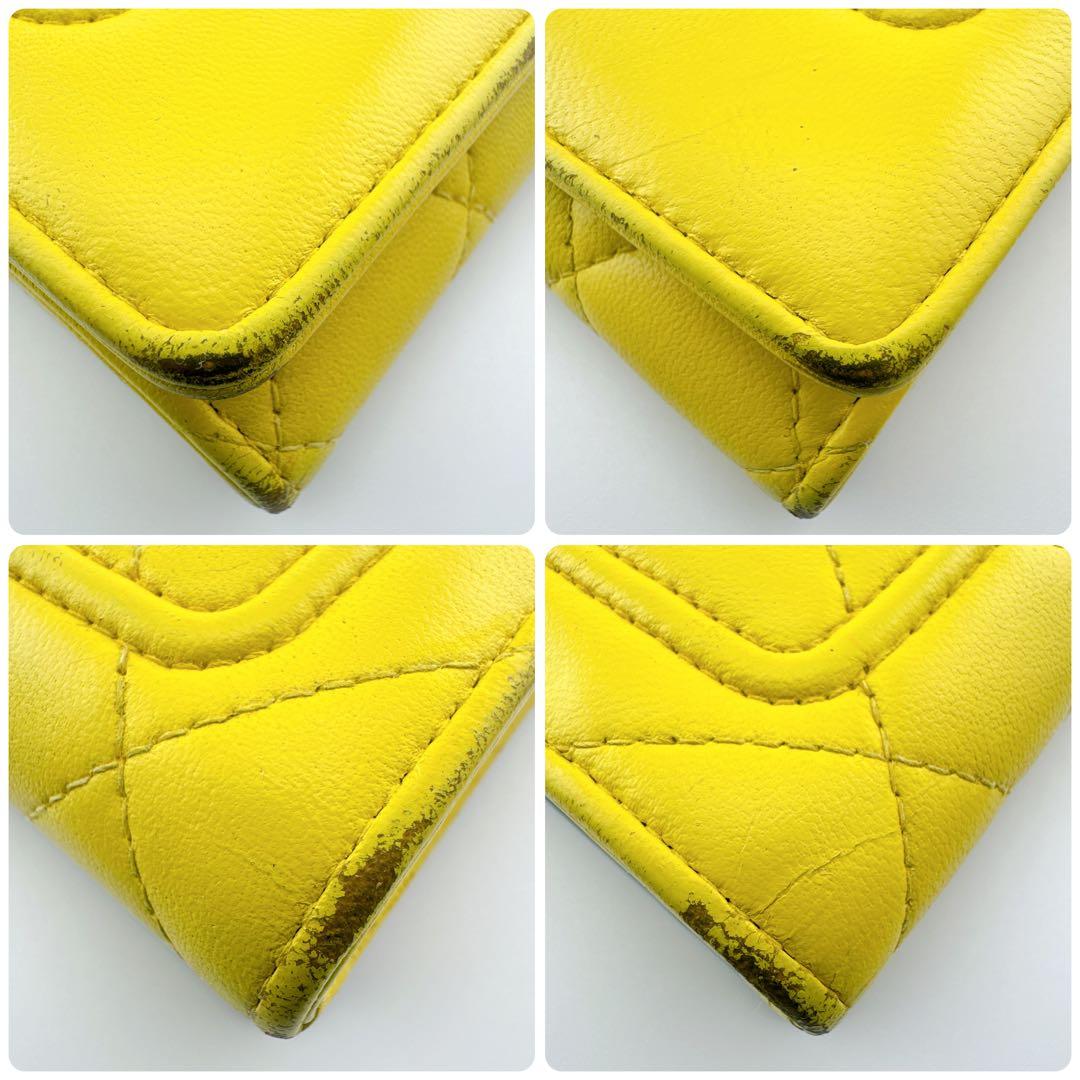 シャネル ロングウォレット 長財布 マトラッセ ターンロック風 イエロー 黄色