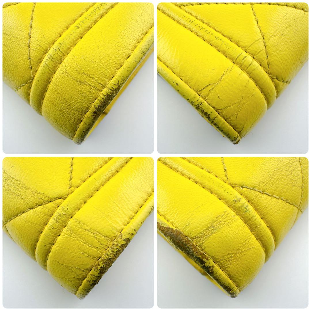 シャネル ロングウォレット 長財布 マトラッセ ターンロック風 イエロー 黄色