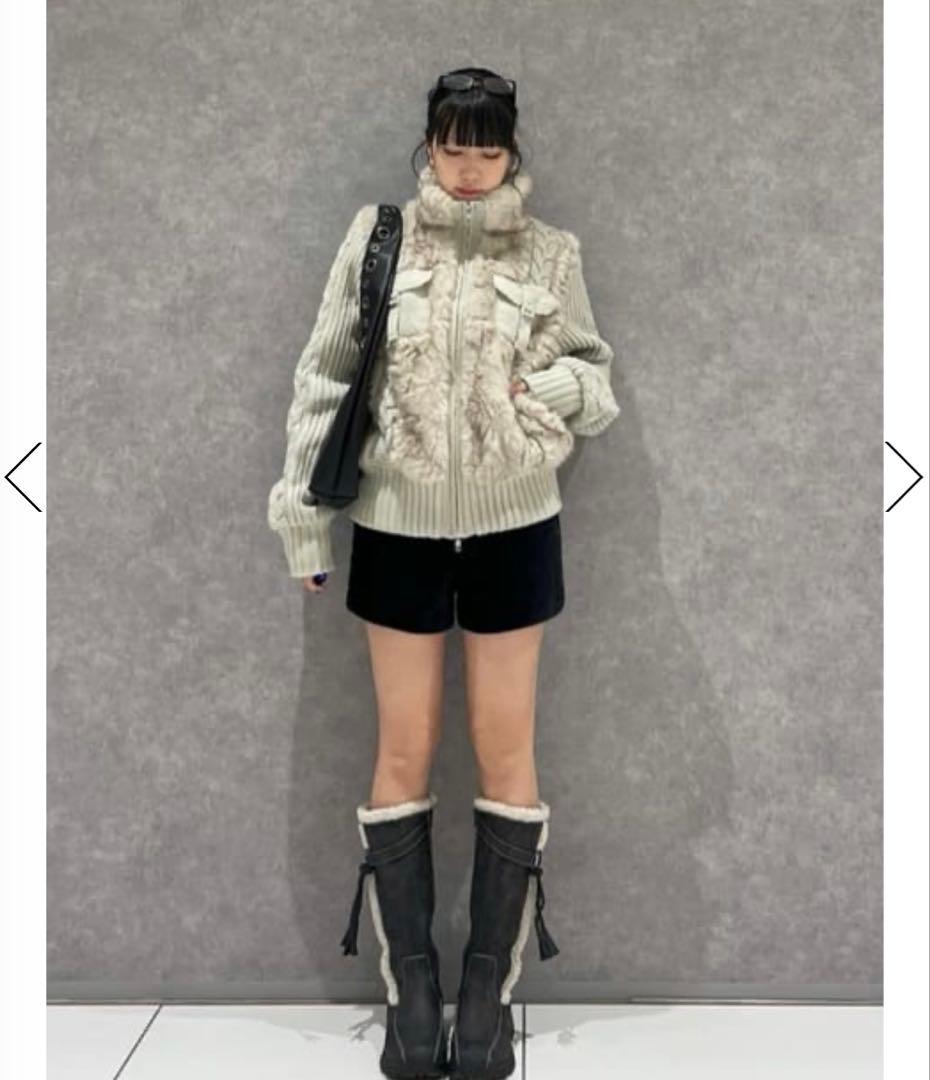 ラグアジェムLAGUA GEM CABLE KNIT FAUX FUR ブルゾン