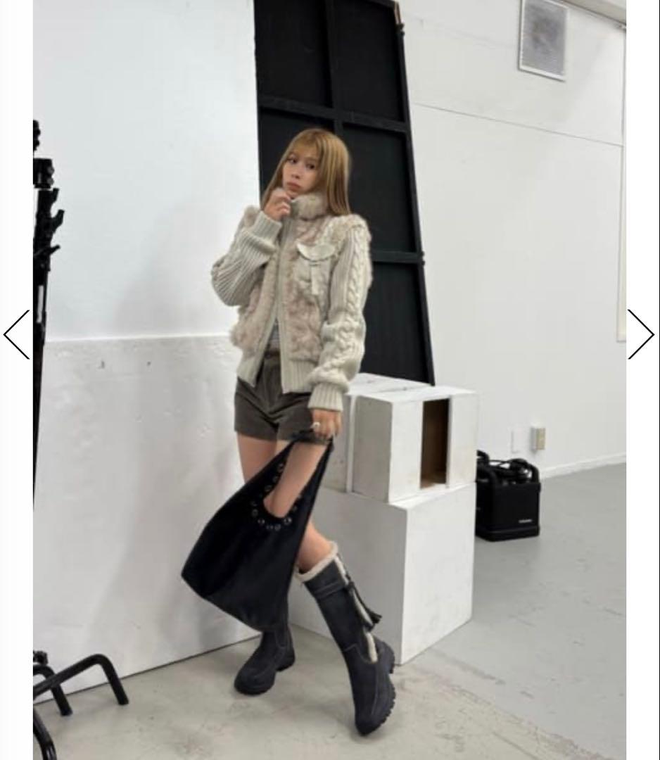 ラグアジェムLAGUA GEM CABLE KNIT FAUX FUR ブルゾン