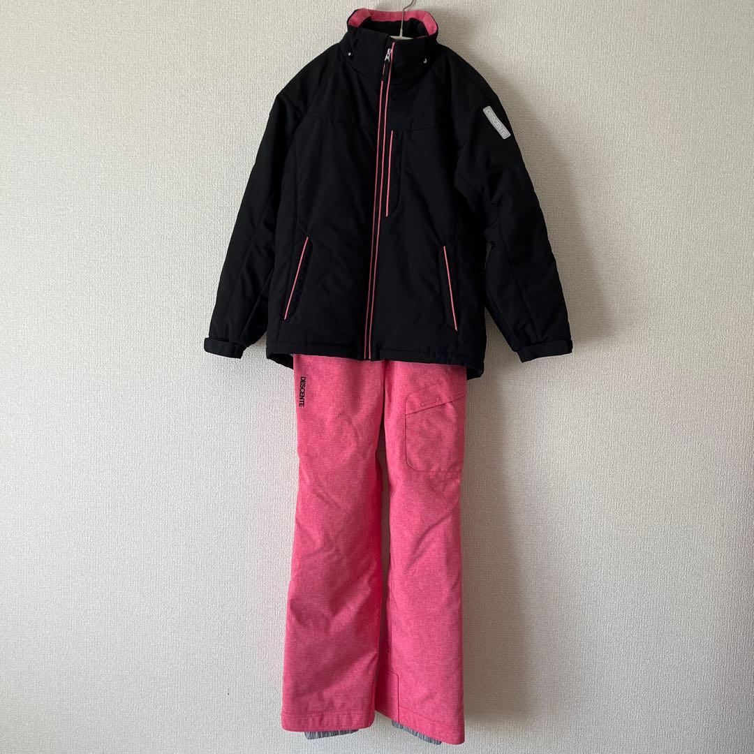 【美品】DESCENTE スキーウェア上下 160cm ブラック ピンク