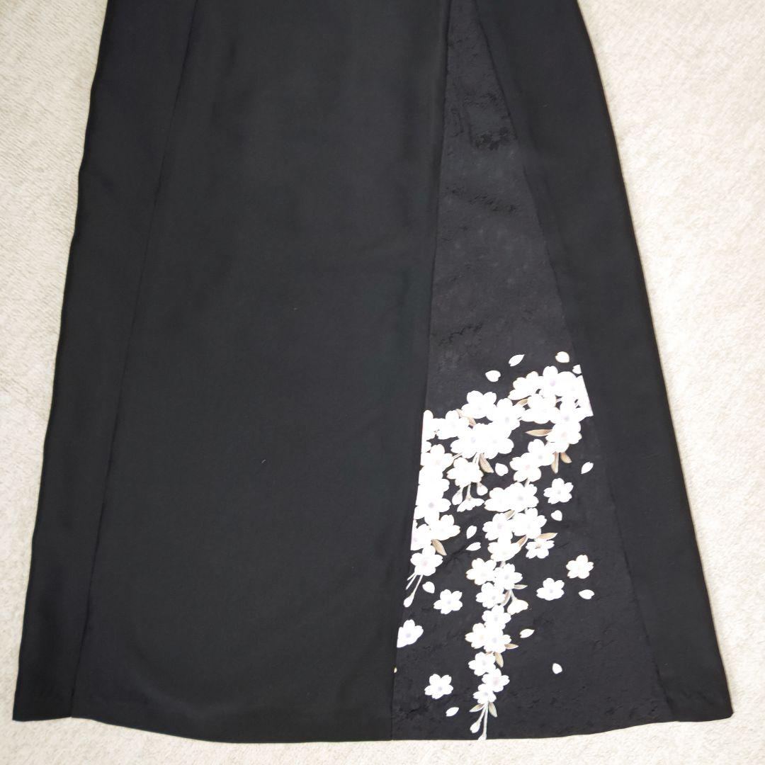 zunezune 着物リメイクワンピース ノースリーブ ボレロ長袖付 黒×桜