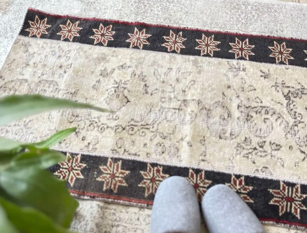 パッチワーク トルコヴィンテージラグ　深みネイビー×ベージュ　トルコラグ