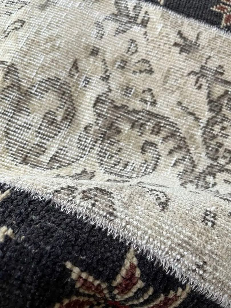パッチワーク トルコヴィンテージラグ　深みネイビー×ベージュ　トルコラグ