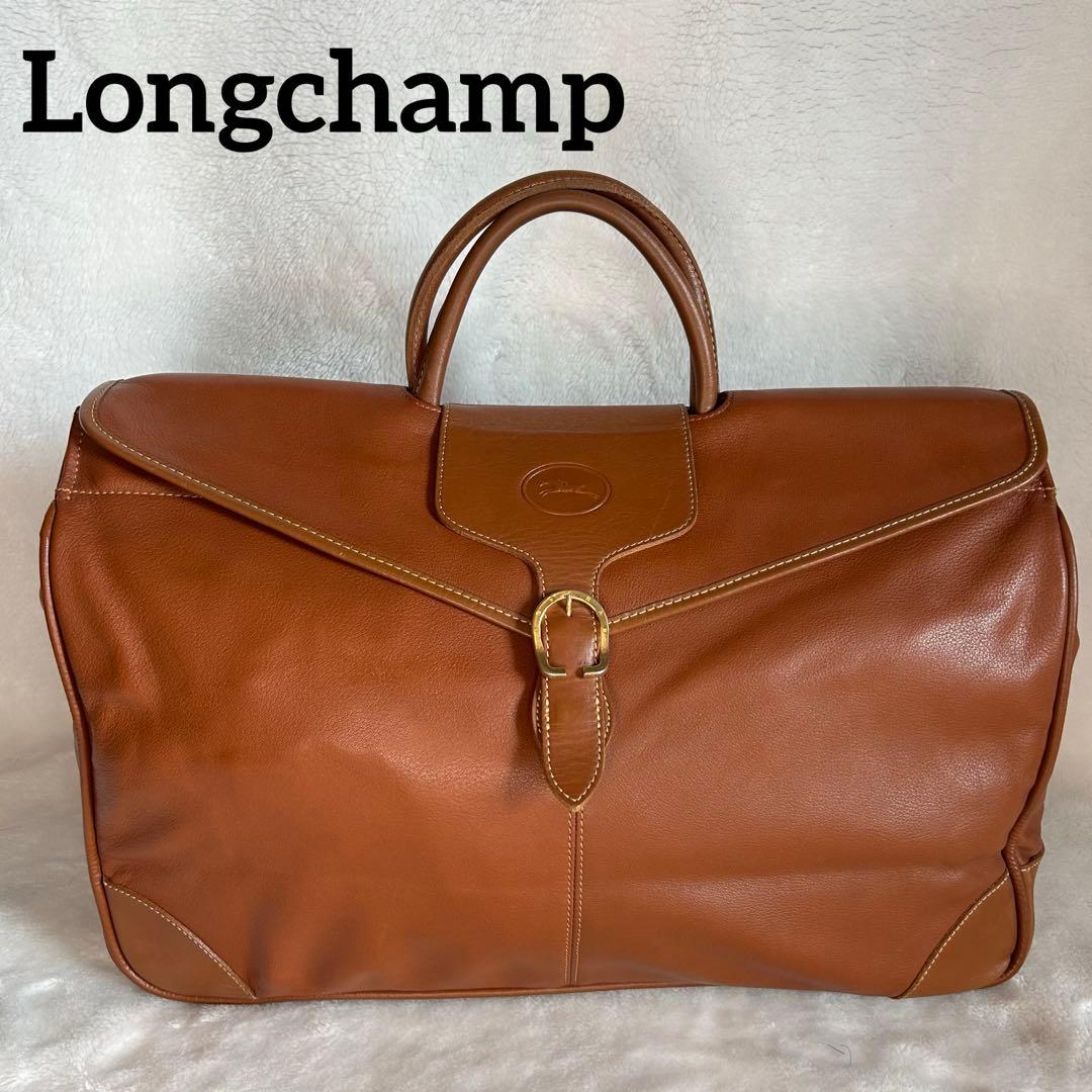 希少 美品 ロンシャン ボストンバッグ オールレザー 大容量 旅行 ゴールド