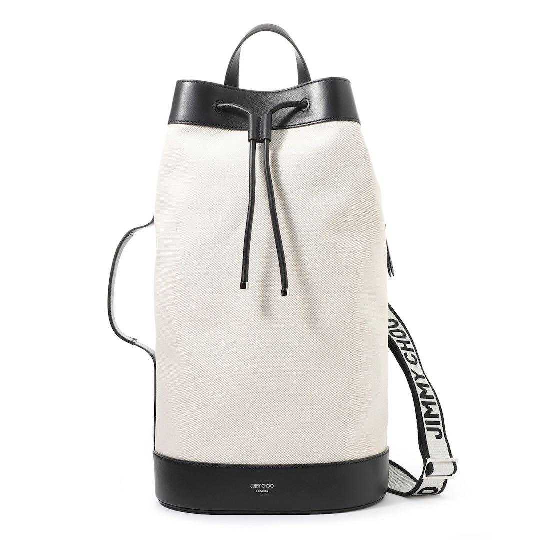 JIMMY CHOO EVANドラムバッグ ホワイト/ブラック