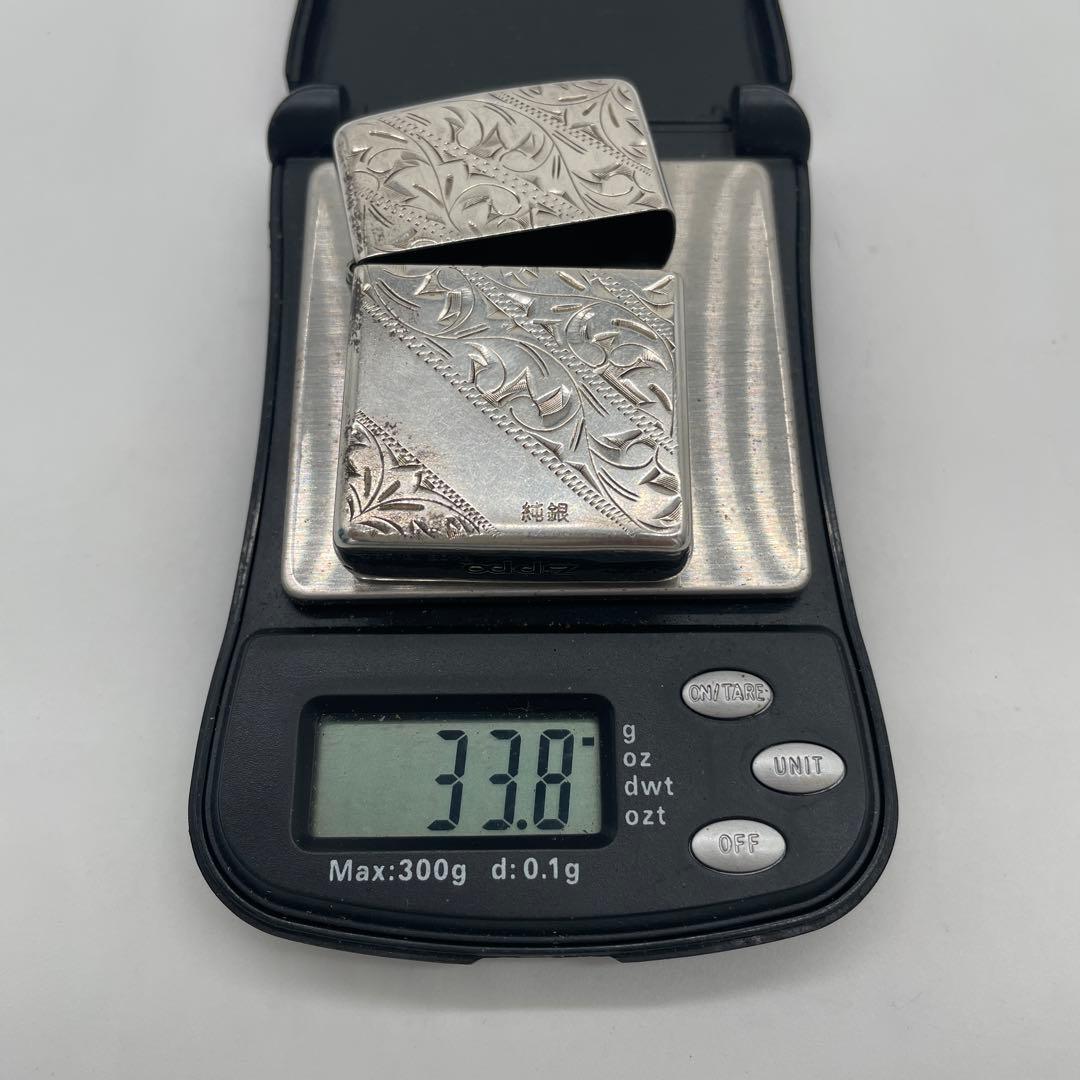 純銀　ZIPPO 33g ジッポー ライター SILVER 彫刻　中古