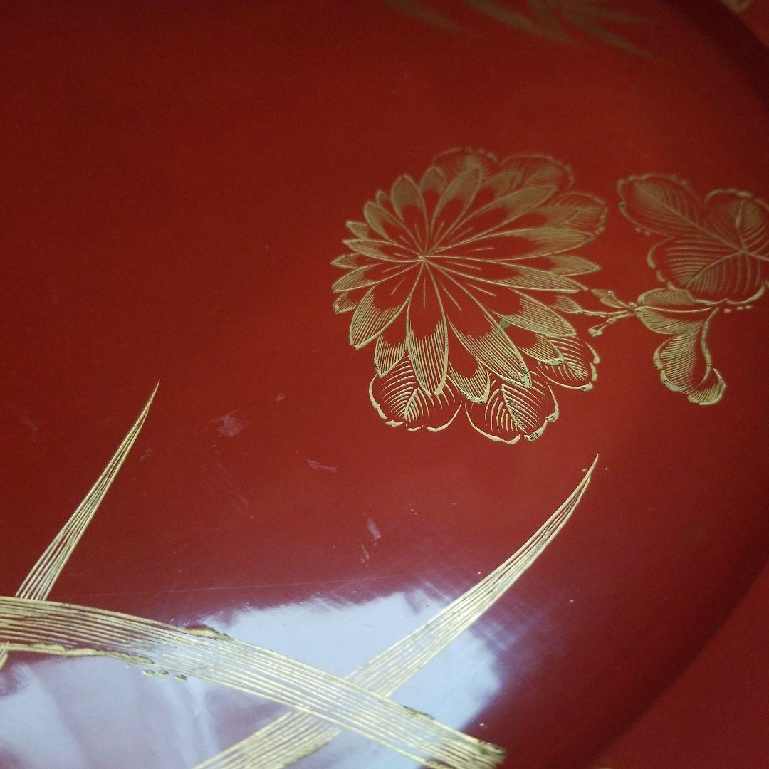 輪島塗 沈金 朱塗り 松竹梅 四季花 大皿 美術品 飾皿 約48cm1尺6寸