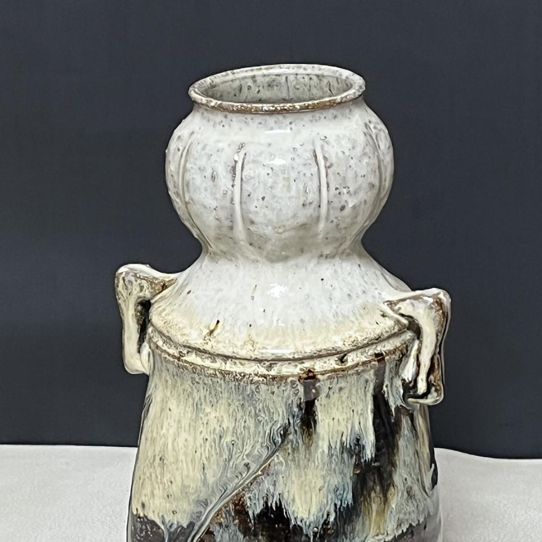 kei 高取焼宗家 十二代 高取八山 高取 耳付 花入 共箱 k3540