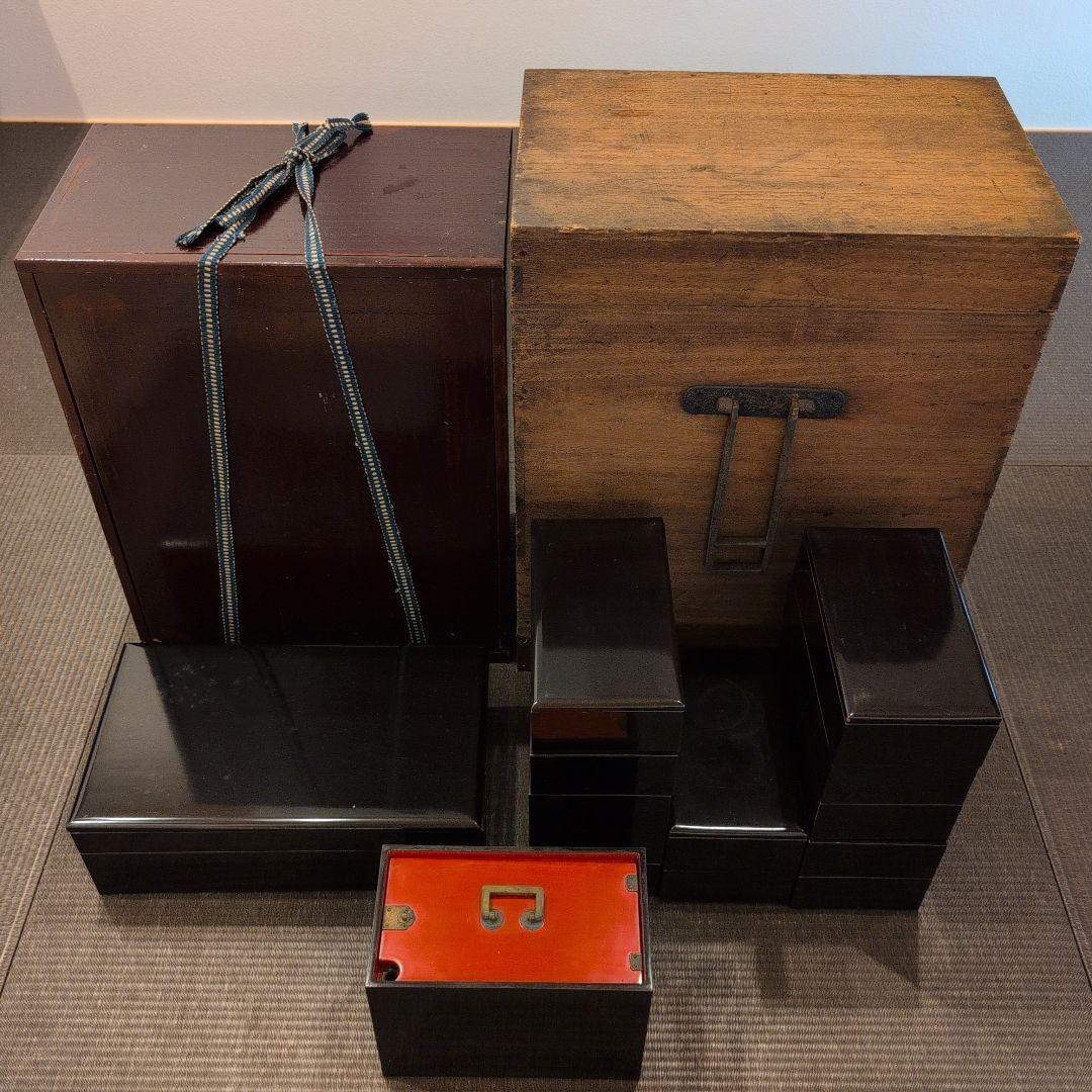 茶道具 野点 漆弁当箱 木製漆水筒（金具） 重箱