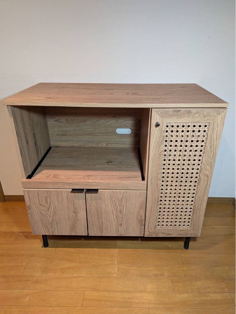 ■送料込■LOWYA ラタン調キッチンカウンター90 棚 収納台