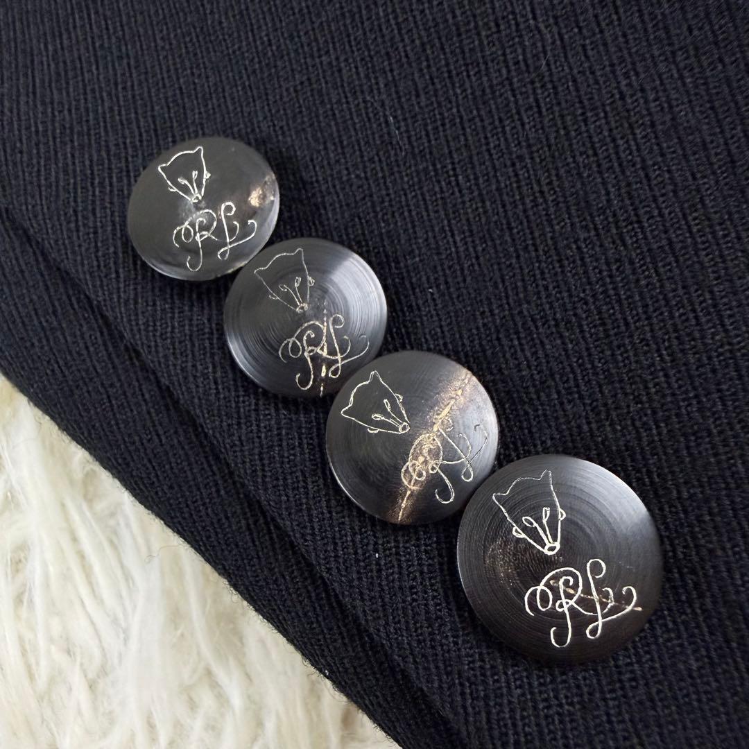 ラルフローレン テーラードジャケット ウール ゴートレザー キツネボタン 黒 S