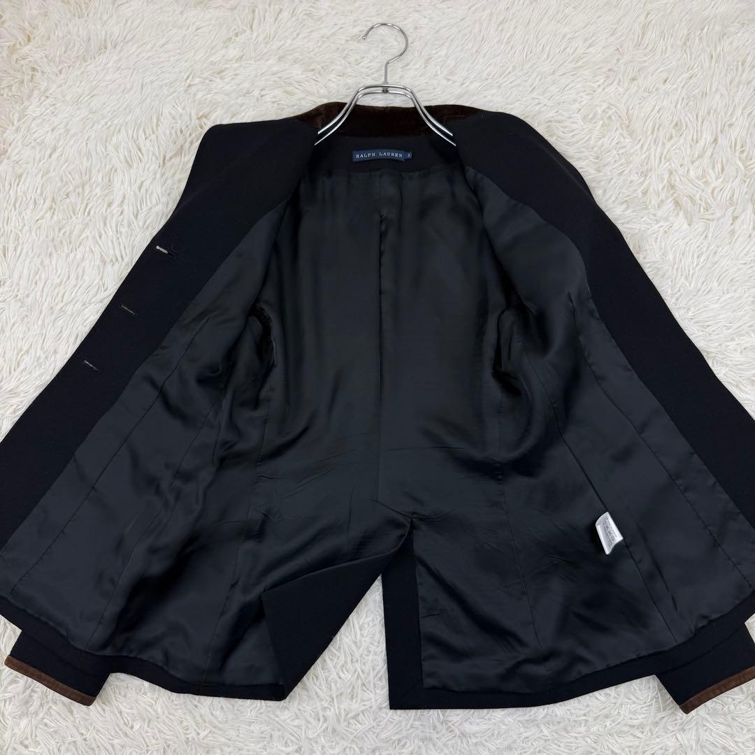 ラルフローレン テーラードジャケット ウール ゴートレザー キツネボタン 黒 S