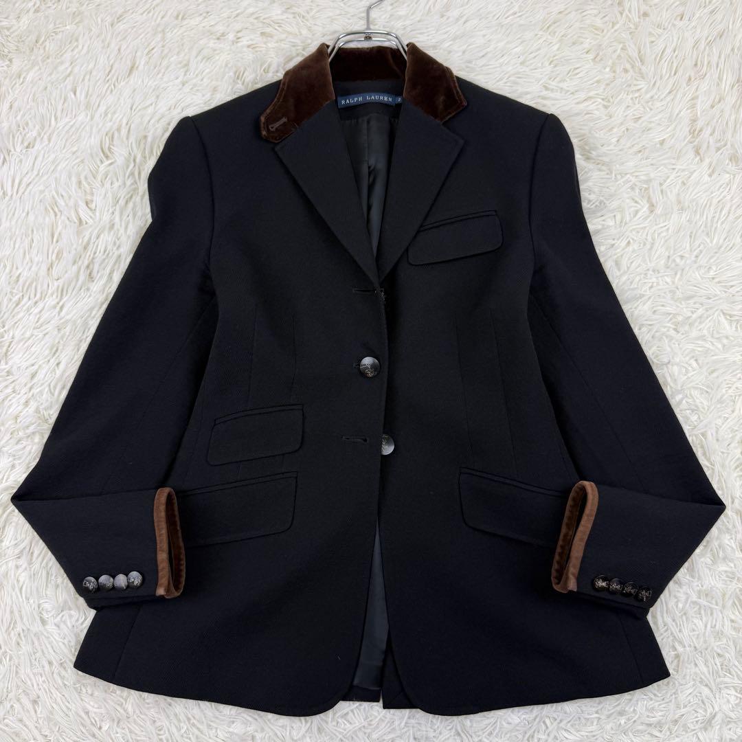 ラルフローレン テーラードジャケット ウール ゴートレザー キツネボタン 黒 S
