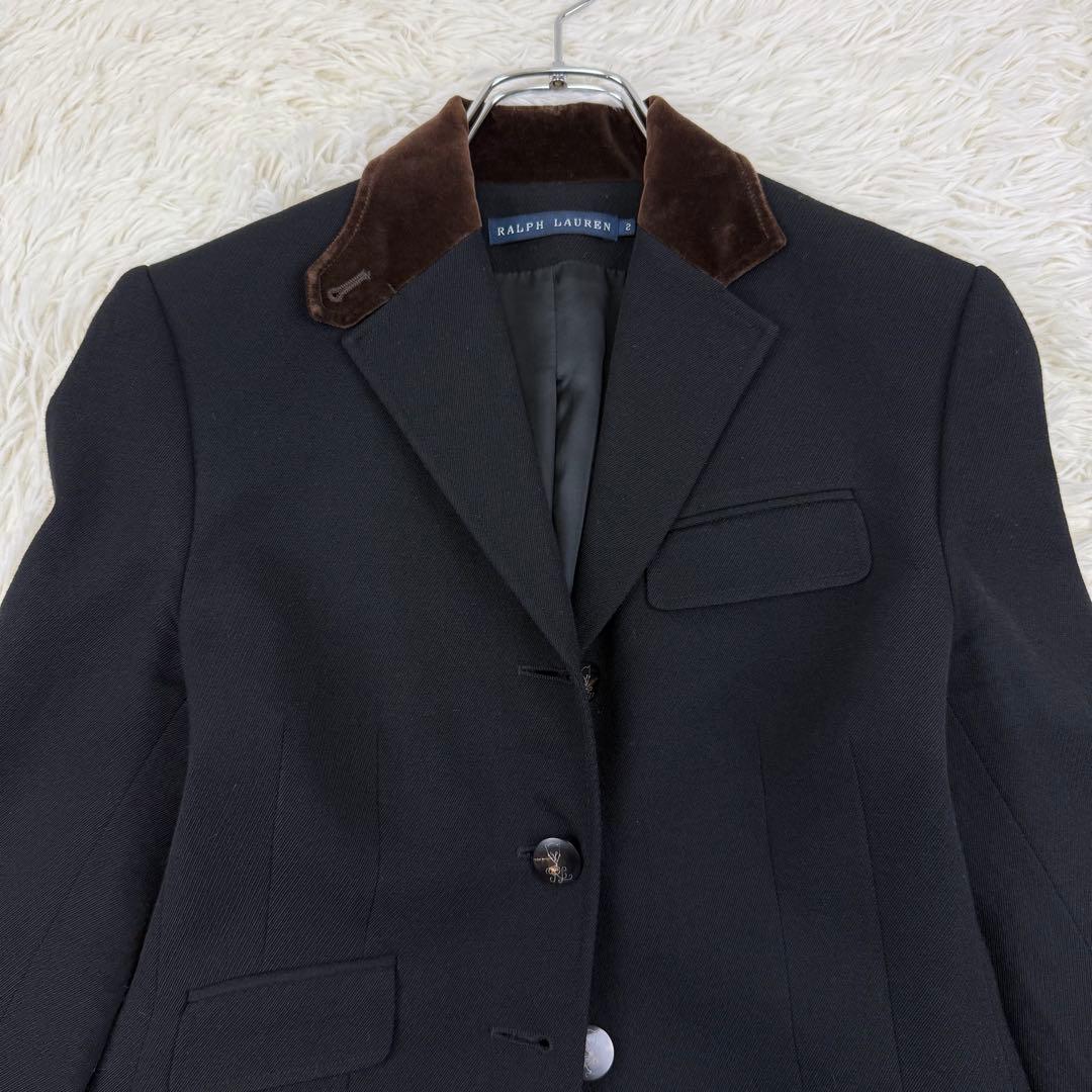 ラルフローレン テーラードジャケット ウール ゴートレザー キツネボタン 黒 S