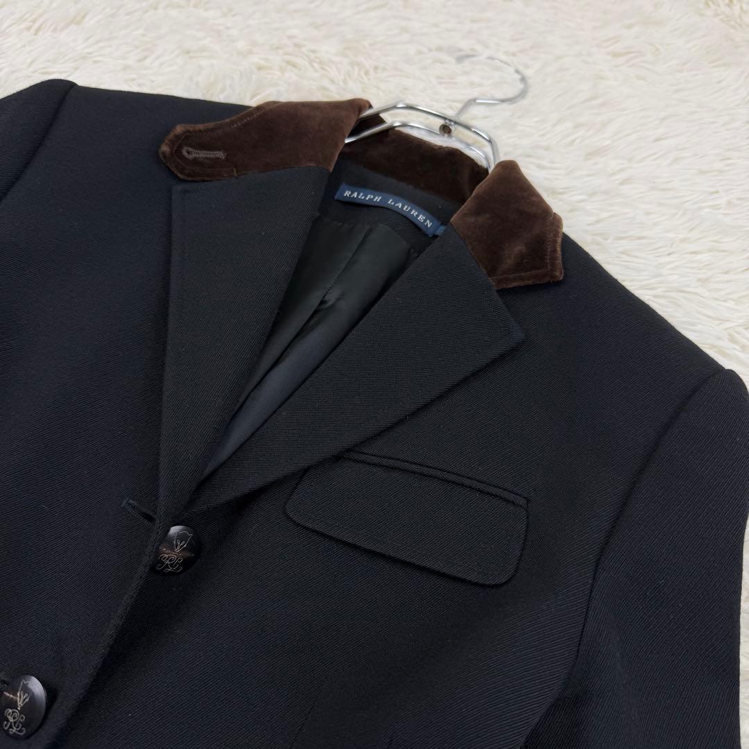 ラルフローレン テーラードジャケット ウール ゴートレザー キツネボタン 黒 S
